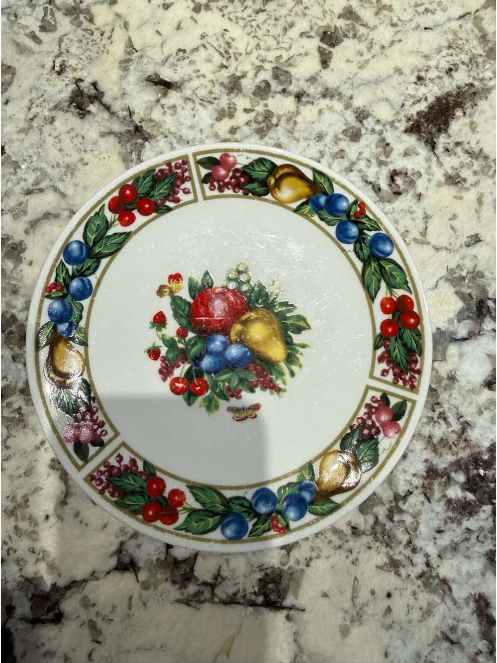 Eden Classic Fruit Motif Ceramic Dessert Plate in White and Multicolor